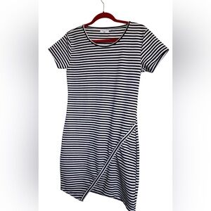 Jacqueline De Yong Striped Dress Sz M Asymmetrical Knee Length French Girl
